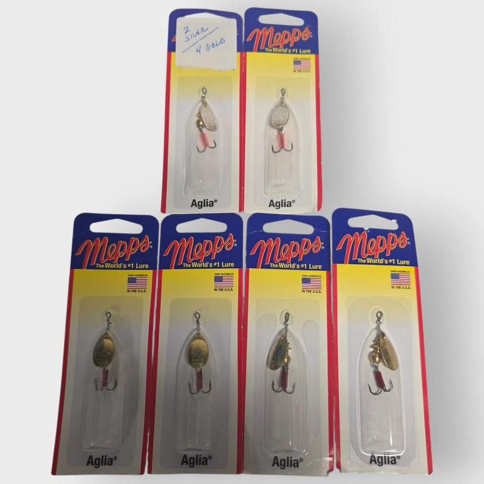 LOTE DE 6 Mepps Aglia Spinner - 1/12 oz.- 4 Oro - 2 PLATA NUEVO Sellado  Foto 1 de 3