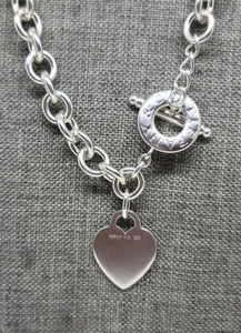 Tiffany & Co. Blank Heart Tag Charm Toggle Chain Necklace 925 Sterling 16" - Picture 1 of 12