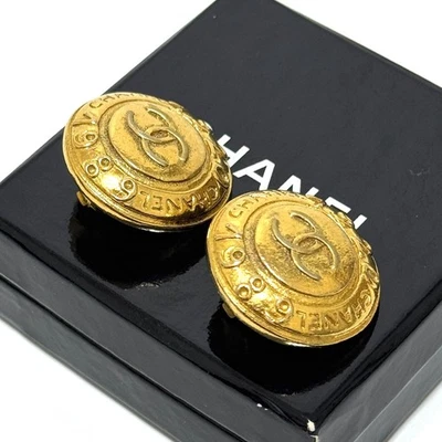 Pendientes redondos Chanel marca de coco logotipo CC oro vintage clip joyería JAPÓN Foto 1 de 4