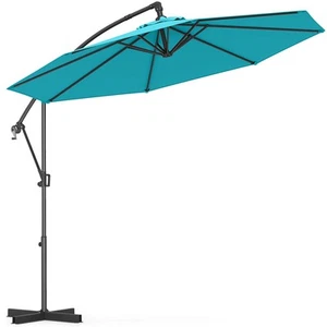 10 FT Patio Offset Umbrella w/ X-shaped Base Infinite Tile & 360° Rotation - Picture 1 of 10