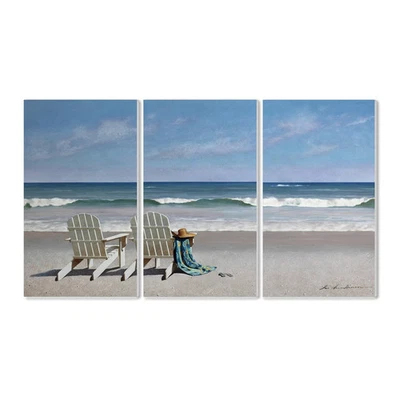 Stupell Home Decor Two White Adirondack Chairs with Towel on  3pc, each 11 x 17 - Image 1 of 4