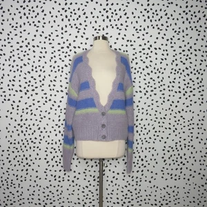 Maglione cardigan Free People nuovo con etichette Fine Time Nettuno righe bottoni davanti taglia S - Foto 1 di 13