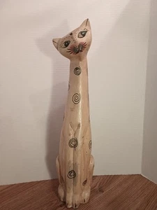 Wooden 19.5" Tall Slender Cat Figure Handpainted Handcarved Folk Art - Picture 1 of 13