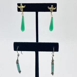 Vintage Clip On Green Teardrop Screw Back Earrings and Turquoise Tube Dangles - Picture 1 of 9
