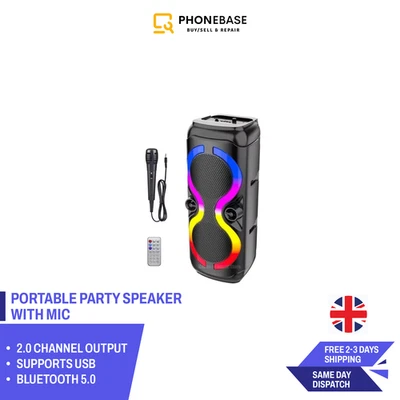 Portable Party Speaker – Dual 8" Bass Boost, LED Lights, Wireless Mic |UK Seller - Image 1 of 3