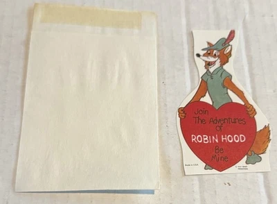 Tarjeta del Día de San Valentín de Walt Disney sin firmar años 50’s con sobre EE. UU. Fox Robin Hood Foto 1 de 4