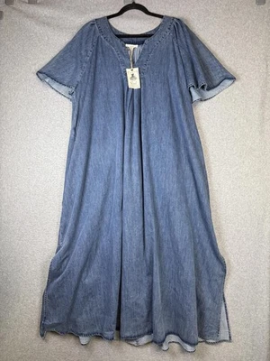 Совершенно новый мольберт LA женщин размер 1 X синий джинсовой ткани коротким рукавом крестьянское макси платье - Изображение 1 из 4