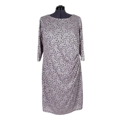 Jessica Howard Midi Dress 22W Ruching Lace Overlay Scalloped 3/4 Sleeve Paisley - Image 1 of 4