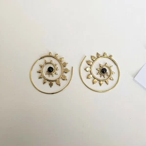 81stgeneration New Gold Tone Brass 40 mm Simulated Gemstone Spiral Earrings - Picture 1 of 3