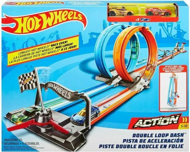 Hot Wheels GFH85 Double Loop Dash Track Set - Blue/Orange