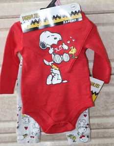 Peanuts Snoopy Baby Newborn Infant 3 Piece Bib, LS Bodysuit and Pants Red NEW!! - Picture 1 of 7