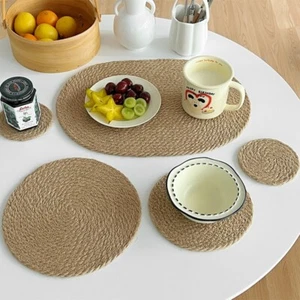 Rattan Woven Placemats Oval Round Table Mats Non Heat Resistant Place Coaster AU - Picture 1 of 10