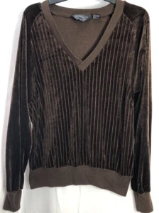 Vintage Townsley Velour 70’s Shirt Long Sleeve Brown V Neck Groovy Sweater Large - Picture 1 of 12