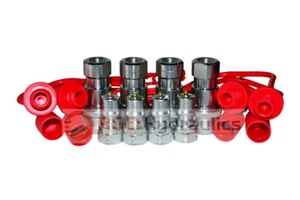 Hydraulic Quick Coupler | ISO 7241-1 B | 1/4" NPT | Set W/ Cap & Plug | 4 Pack - Picture 1 of 5