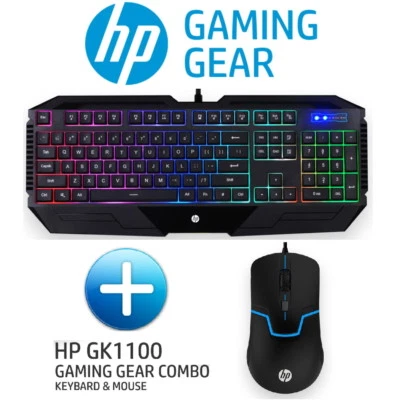 HP GK1100 Gaming Gear Combo Keyboard + Mouse 6 Color LED Back Light  - Image 1 of 4