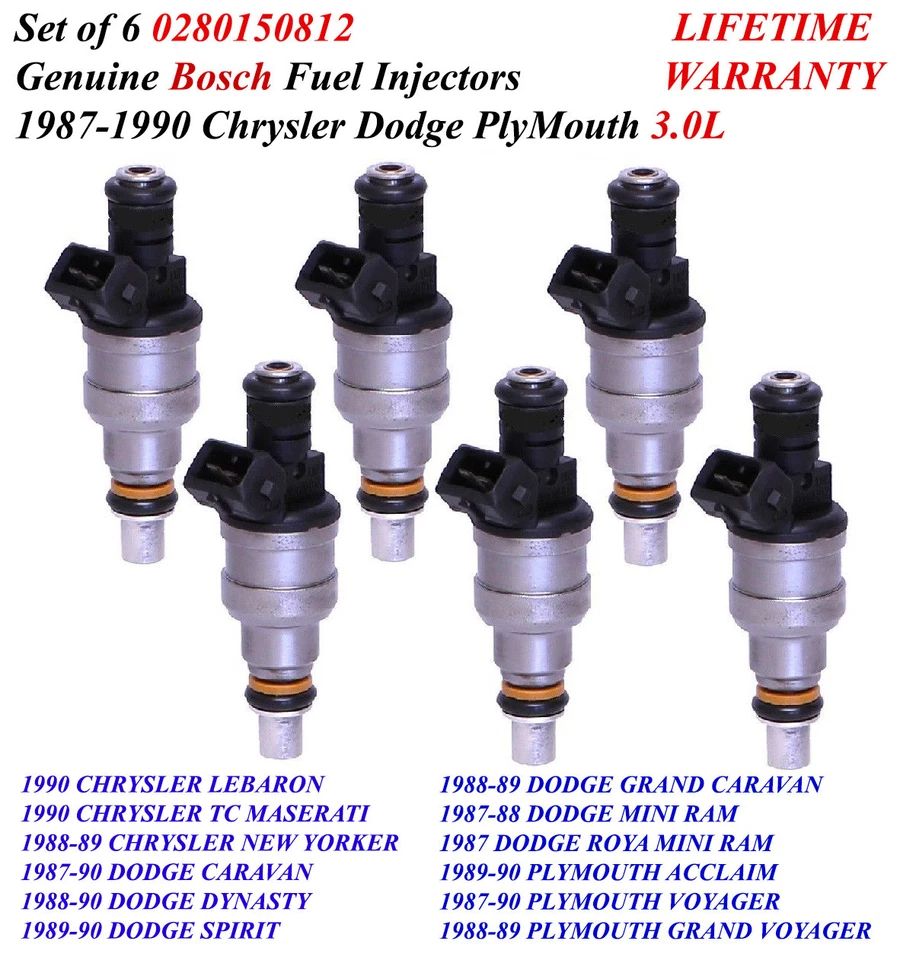 6X Genuine Bosch Fuel Injectors for 87 88 89 90 Dodge Chrysler Plymouth 3.0L V6 - Image 1 of 1
