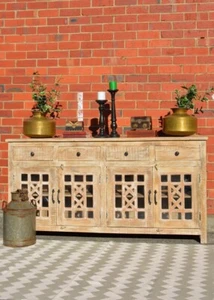 Solid Timber French Country Shabby Chic Sideboard Cabinet Glass Door Buffet - Picture 1 of 8