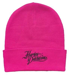Harley-Davidson Women's Embroidered H-D Script Cuffed Beanie Hat - Bright Pink - Picture 1 of 2