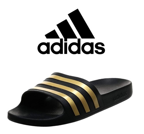 Sandali Adidas Adilette Aqua da uomo TAGLIA 11 oro nero scivoli piscina a righe nuovi con etichette