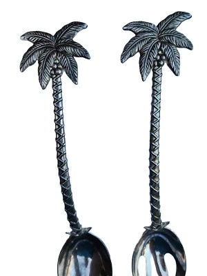 Juego de tenedor y cuchara para servir ensalada plato de plata Godinger vintage PALM TREE 12 1/2" Foto 1 de 4