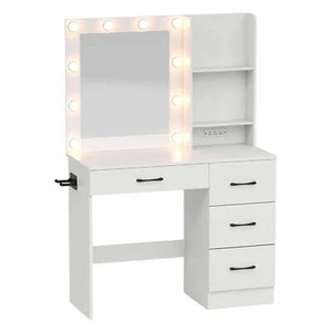 Makeup Vanity Desk with Mirror and Lights Charging Station 3-Color LED Lights - Picture 1 of 10