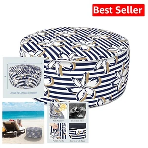 Stylish Clemens Cabana Navy Inflatable Ottoman - Comfortable Footrest or Seat - Picture 1 of 9