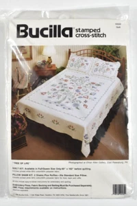 Vtg Bucilla TREE OF LIFE Quilt Stamped Cross Stitch Embroidery 40532 Full Queen - Picture 1 of 10