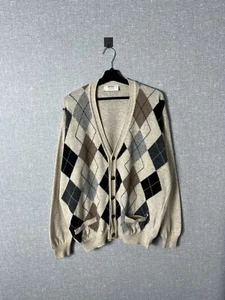 Vintage Hugo Boss Lambs Wool Cashmere Button Cardigan Sweater Diamond Pattern - Picture 1 of 15