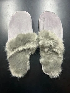 Restoration Hardware Ultra Faux Fur Slippers Size Large Fog Grey Mens 10-12 - Picture 1 of 4