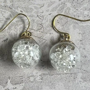 Gold Tone French Hook Clear Crystal Glass Globe Earrings.  Festive. Fresh. S - Picture 1 of 4