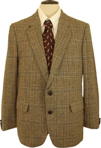 VINTAGE TWEED BRITISH CROMBIE MENS 42R BROWN MIX WINDOWPANE TWEED JACKET - Picture 1 of 14