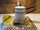 VTG Enamelware Dual Cooking Boiler Pot White w/Black Trim 1 1/2 Qt 3 Piece Set