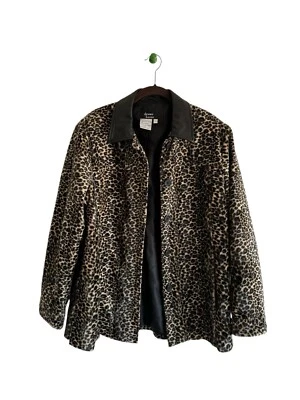 Abrigo Dennis Basso Marrón Leopardo Botón Frontal Imitación Piel 100% Cuero Borde Grande Foto 1 de 4