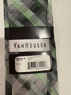 Corbata de seda Van Heusen verde gris blanco geométrica para hombre 57 x 3,25 Foto 1 de 4