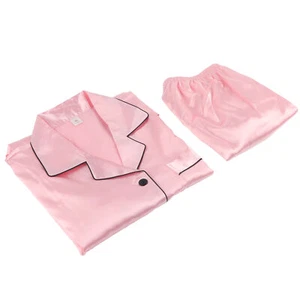 Shiny Pink Silk-Like Pajamas for Women/Men Long Sleeve Comfortable - Picture 1 of 3