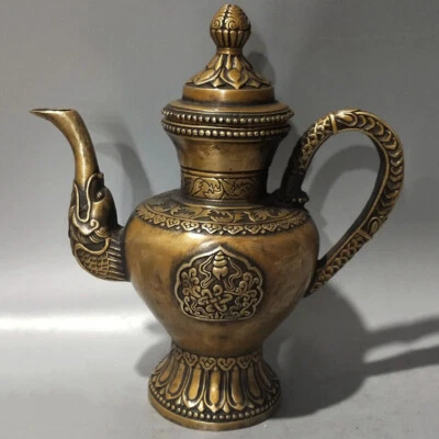 Tetera auspiciosa de latón budismo tibetano de 18 cm estatua hervidor artesanías decoración Foto 1 de 4