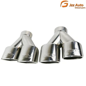 Pair 67mm Weld-on Dual Exhaust Pipe Tip Muffler Tips Square Tips Twin Outlets - Picture 1 of 11