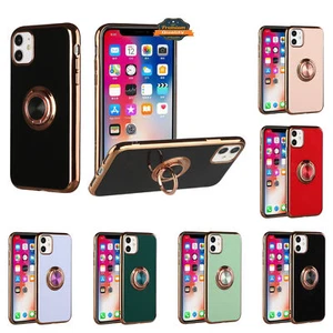 For Apple iPhone 11 Slim Hybrid Metal Ring Stand Electroplated Edges Case Cover - Picture 1 of 36