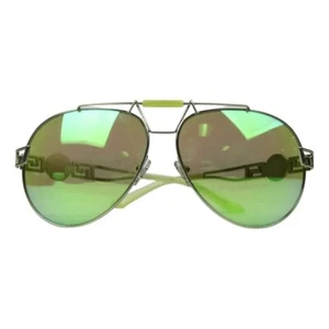 Versace Women's Lime Green Mirrored Metal Aviator Sunglasses 2160 1358/8N - Picture 1 of 8