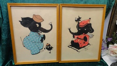 Letrero de decoración de pared de elefante negro y cuervo 2 cuadros para habitación infantil ERICA Foto 1 de 4