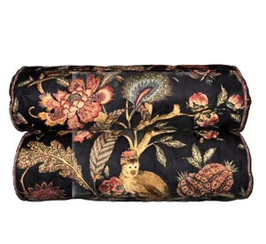 Bolster Pillows Tropical Tapestry Style Monkey Fruit & Floral Set Of 2 24” Long - Picture 1 of 6