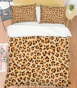 3D Leopard Print Pattern Brown Quilt Cover Set Duvet Cover Bedding Pillowcases - Picture 1 of 5