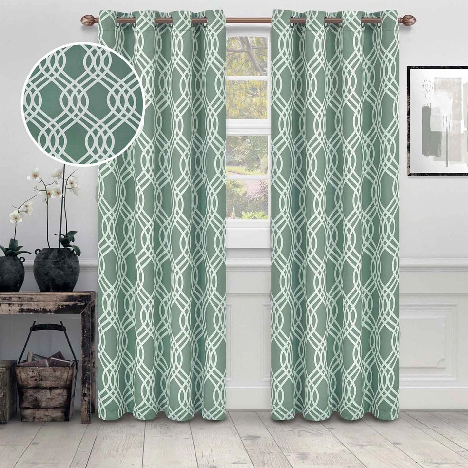 Ribbon Trellis Washable Room Darkening Blackout Curtain Panels Set of 2 - Image 1 of 1