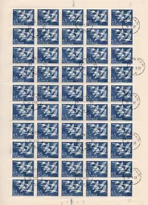 A4 Noruega 1956, hoja completa NK 444, The North -Swans, MI 407, SC #354, canc.. - Imagen 1 de 1
