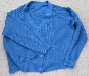 TEAL BLUE COTTON BLEND LADIES CABLE CARDIGAN APPROX Size L BNWOT - Picture 1 of 6