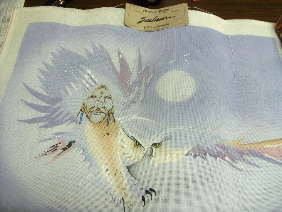 Handpainted Needlepoint Canvas - Spirit and Owl XL - Tish & Cassandra - Image 1 of 1