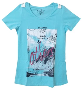 Teenager T Shirt Round Neck Yoga Printed Cotton Light Blue Shirt L-24" - Picture 1 of 3