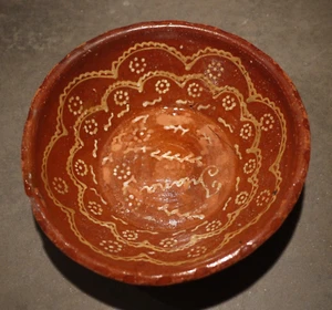 SPANISH Alba de Tor ANTIQUE EARTHENWARE FAIENCE REDWARE CERAMIC POTTERY BOWL - Picture 1 of 6