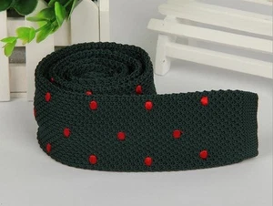 Men's Atrovirens Red Polka Dot Knit Tie Necktie Narrow Slim Skinny Woven ZZLD352 - Picture 1 of 2