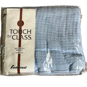 Coperta vintage Fieldcrest completa/regina cotone azzurro 90" x 90" NUOVA telaio tessuto - Foto 1 di 7